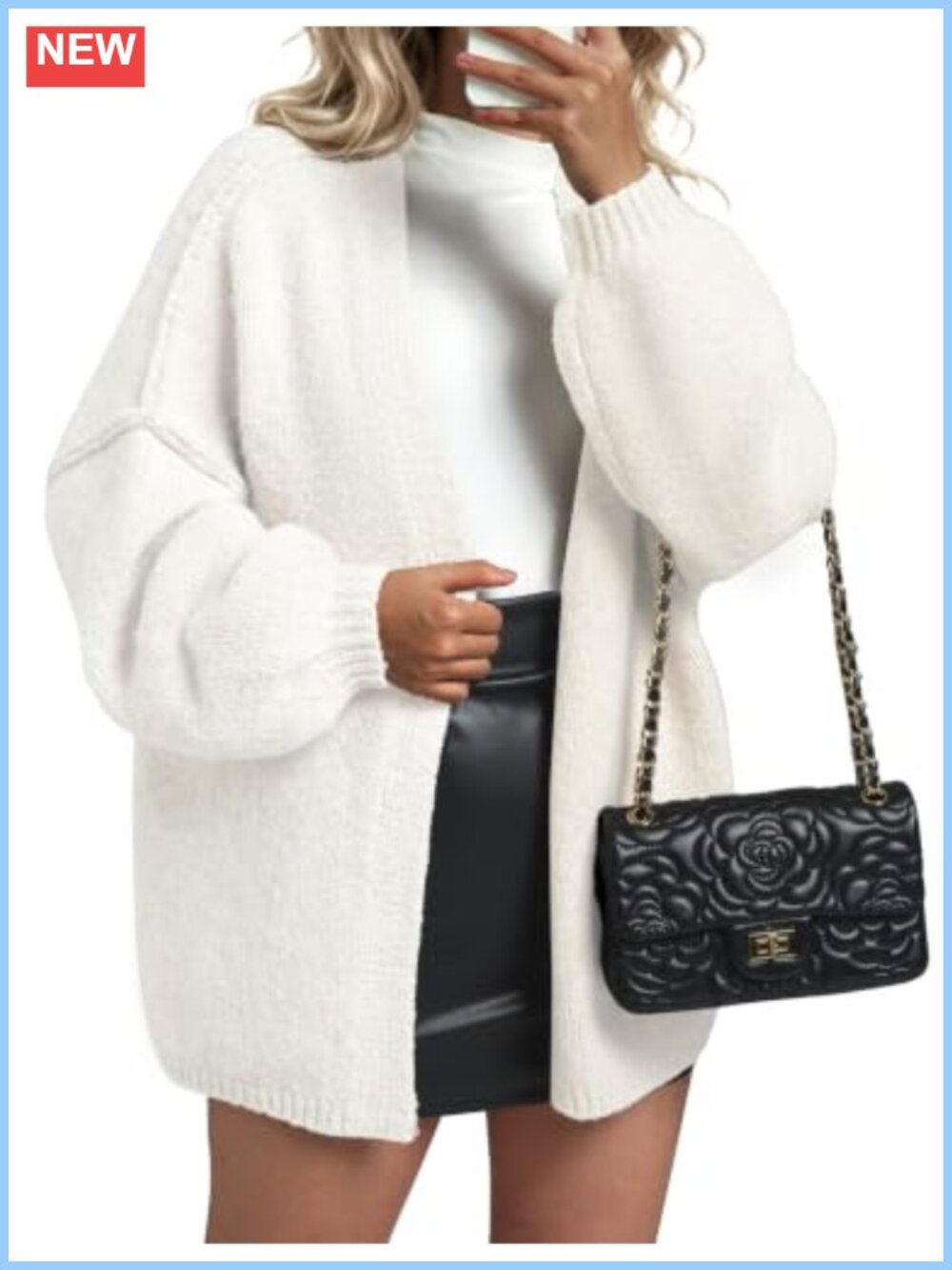 Womens Oversized Open Front Cardigan Long Lantern Sleeve Soft Knit Sweater